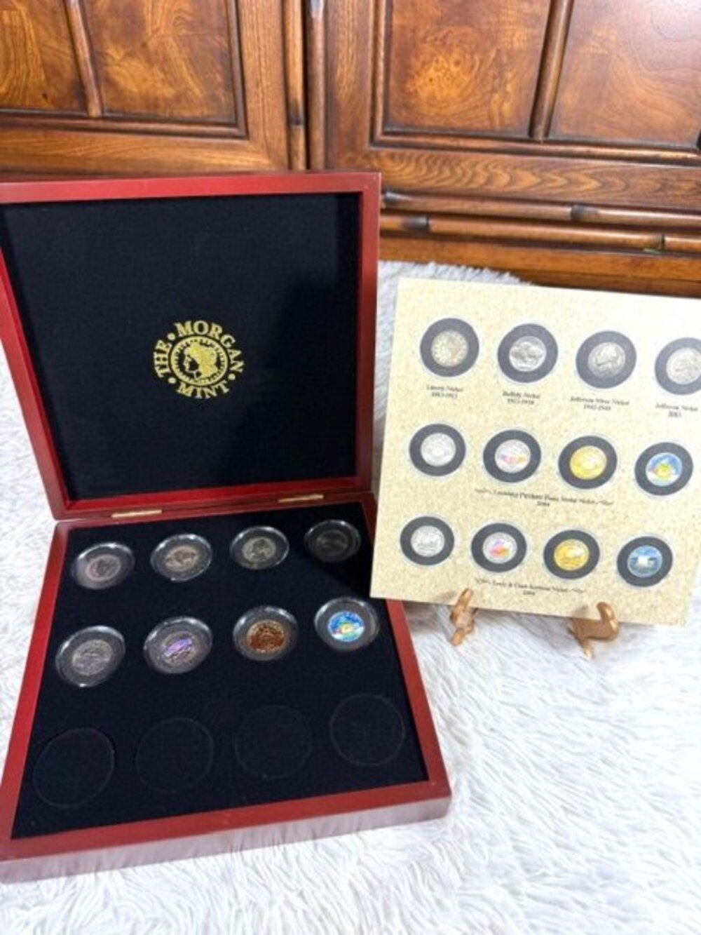 Vintage The Morgan Mint The Ultimate Nickel Collection Wood Case + 8 Nickels